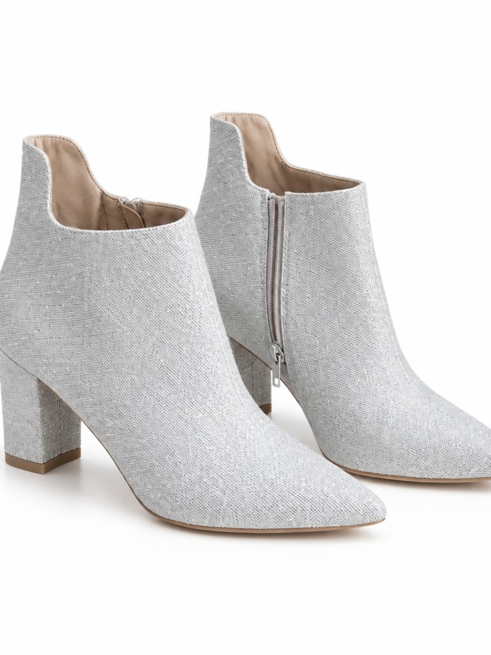 Source Unknown Silver Glitter Block Heel Ankle Boots